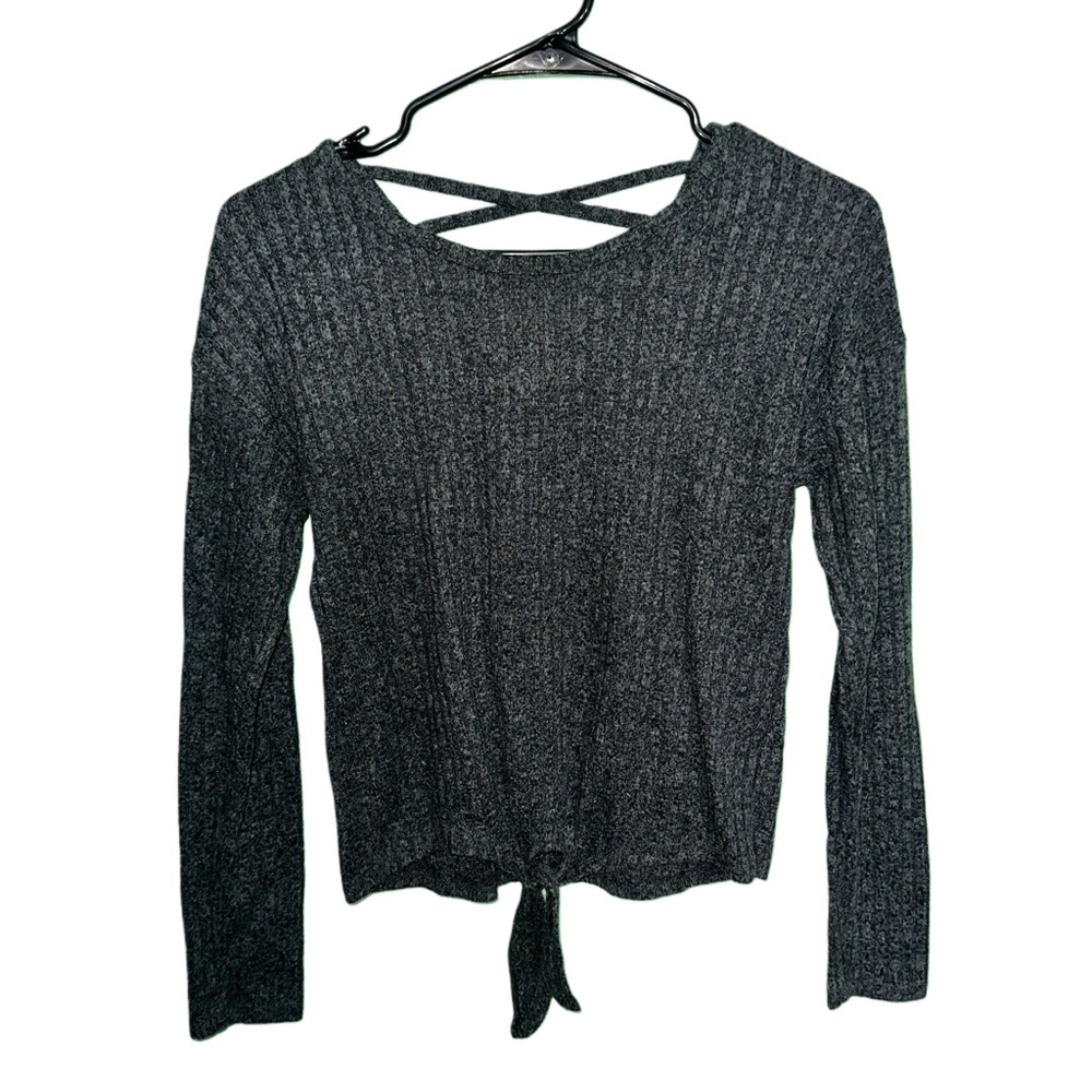 Juniors Gray Long Sleeve Ribbed Top